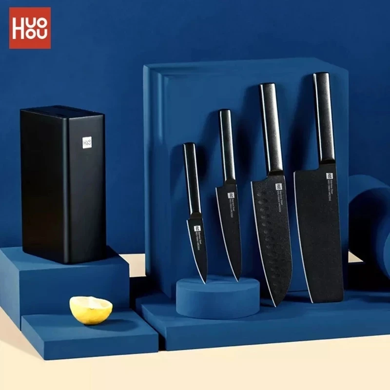 Huohou 5 шт./компл. классный черный кухонный антипригарный нож с держателем для ножей