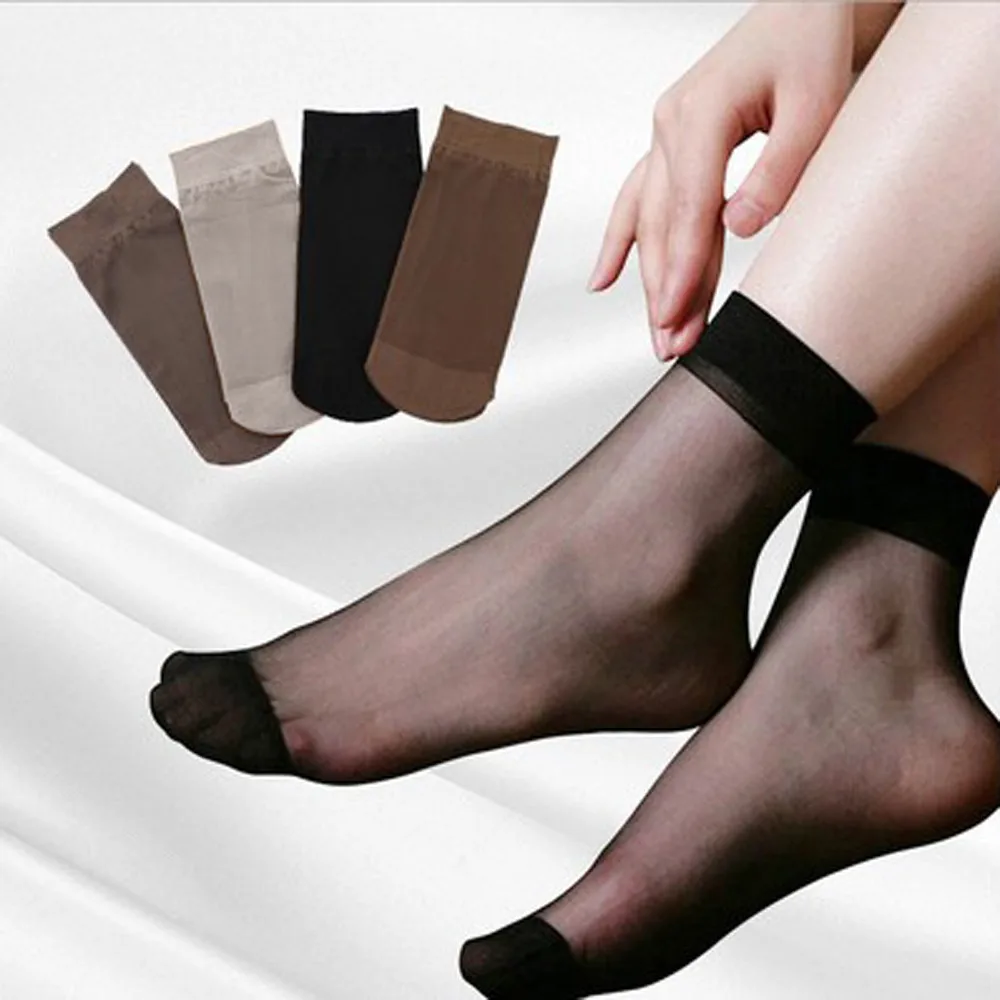 

10 Pairs Summer Female Short Socks Women's Socks Girl Ultra Thin Crystal Transparent Silk Socks Girl Ankle Low Cut Socks