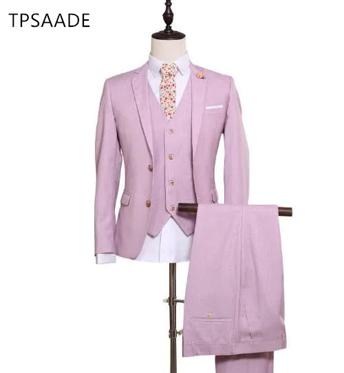 Новое поступление розовый Trajes de hombre деловые мужские свадебные костюмы смокинг жениха двубортный жилет Лучшие Мужские костюмы 3 предмета