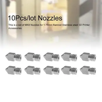 

10Pcs/lot Stainless Steel MK8 Nozzle Extruder Print Head 0.2/0.3/0.4/0.5mm For 1.75mm Filamnet 3D Printer Parts