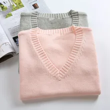 Японская школьная форма для девочек, жилет, свитер, v-образный вырез, косплей, вязаный Топ свитер D67