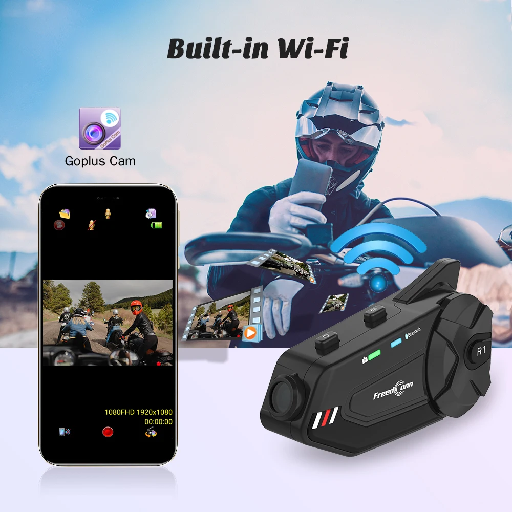 

FreedConn R1 Plus Helmet Intercom Motorcycle Bluetooth Helmet Headset 1080P HD Video Wifi Recorder Camera Intercomunicador FM