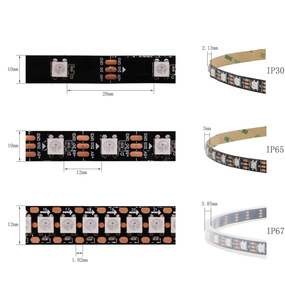 DC5V WS2812B WS2812 Smart 5050 RGB LED-Streifen Individuell adressierbares Lichtband 30/60/144 Pixel/m Schwarz/Weiß PCB IP30/65/67 – Detail 14