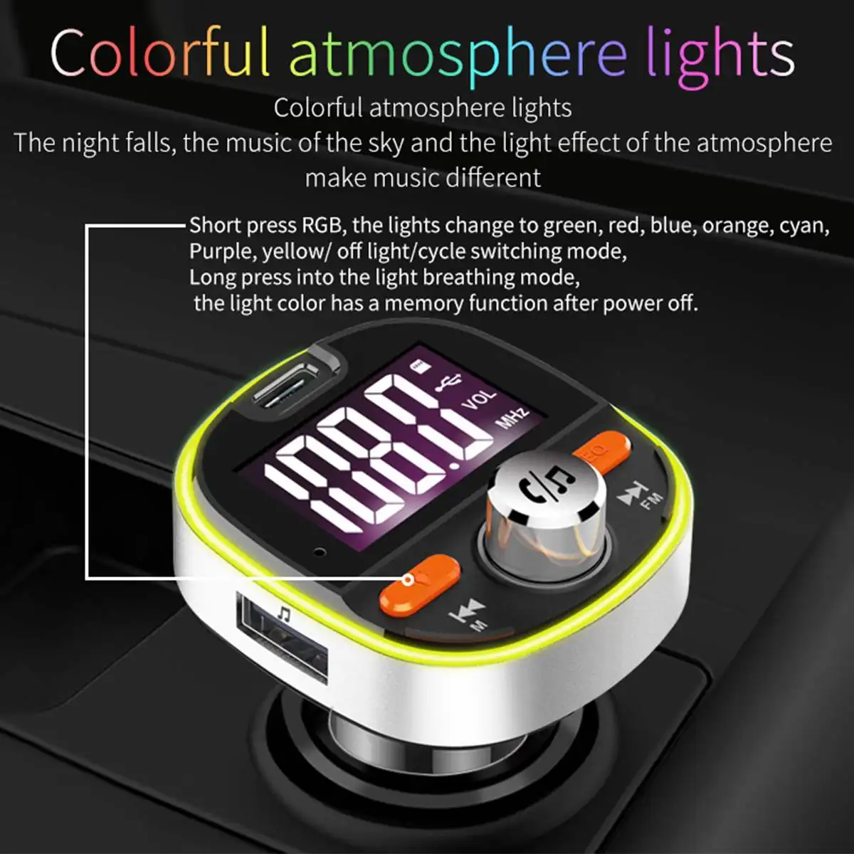 FM передатчик автомобильный комплект громкой связи беспроводной bluetooth MP3 плеер двойной USB QC3.0 быстрое зарядное устройство громкой связи красочные атмосферные огни