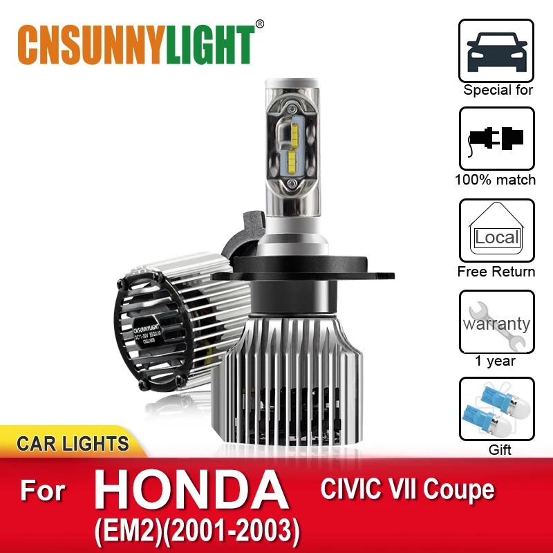 

CNSUNNYLIGHT LED Car Headlamp Bulbs For HONDA CIVIC VII Coupe EM2 2001-2003 H4 Hi/Lo Beam Lens Lamp Automotive Light Headlight