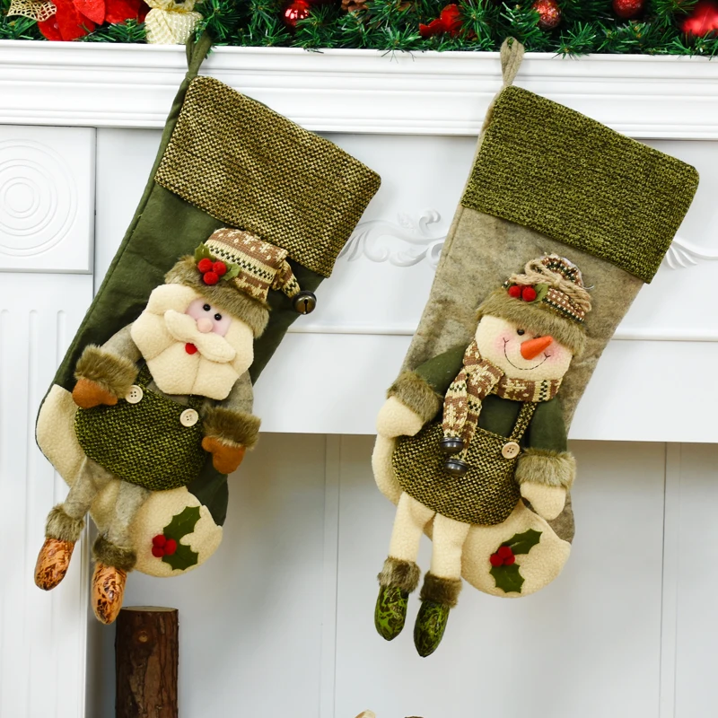 

Christmas Tree Pendant Decoration Santa Claus Snowman Candy Bags Santa Sacks Gift Bags Xmas Gift for Kids Home Decoration