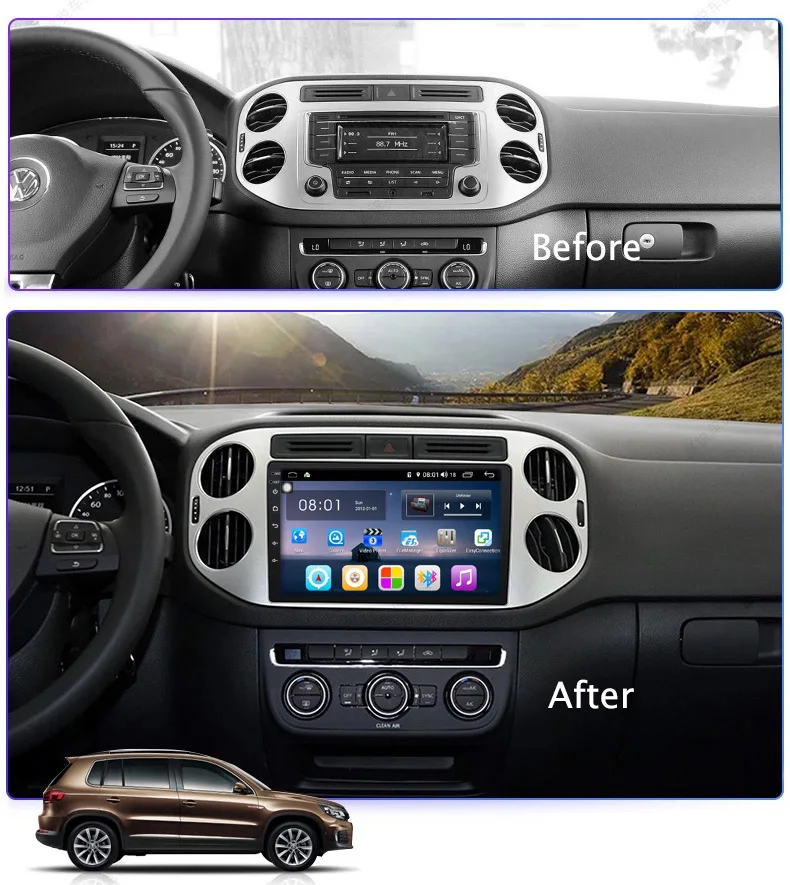 COIKA 9" Android 8.1 System Car IPS Touch Screen Stereo For Volkswagen Tiguan 2010- GPS Navi SWC Google WIFI Zlink DSP PIP