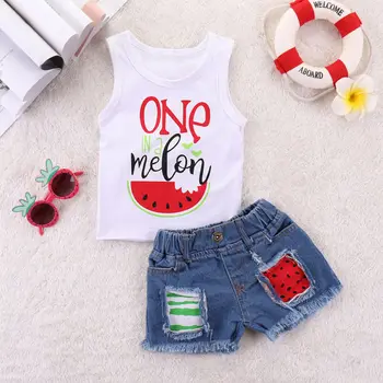 

2PCS Toddler Kid Baby Girls Clothes Outfits T-shirt Tops +Denim Jeans Shorts Set