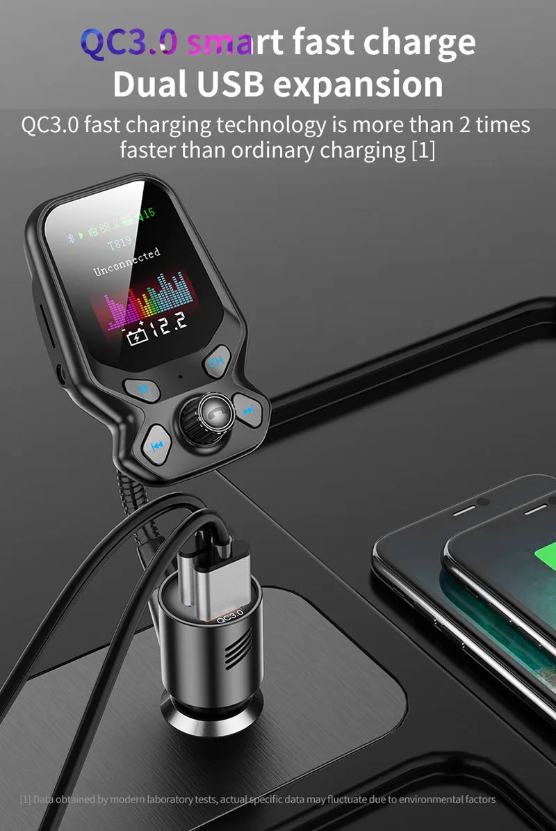 JaJaBor FM передатчик Bluetooth 5,0 автомобильный комплект громкой связи вызова AUX Стерео QC3.0 Быстрая зарядка Поддержка TF карта U диск воспроизведение
