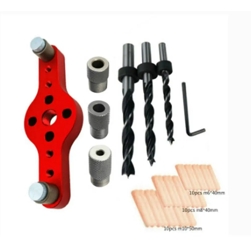 

New Vertical Pocket Hole Jig Panel Hole Puncher Vertical Self Centering Aluminum Alloy Drill Bit Guide Jig Positioning Locator