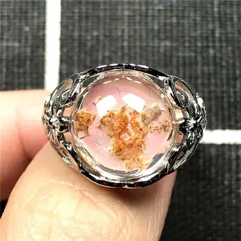 

15x12mm Top Natural Ghost Phantom Quartz Crystal Ring For Woman Lady Man Silver Beads Love Beauty Adjustable Ring Jewelry AAAAA