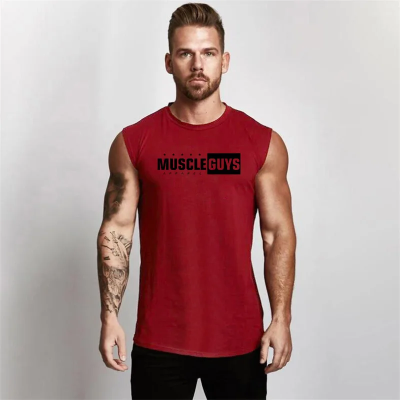 Одежда Muscleguys, модные хлопчатобумажные рубашки без рукавов, майка для тренировок, мужская майка для фитнеса, бодибилдинга, тренировок, тренажерного зала