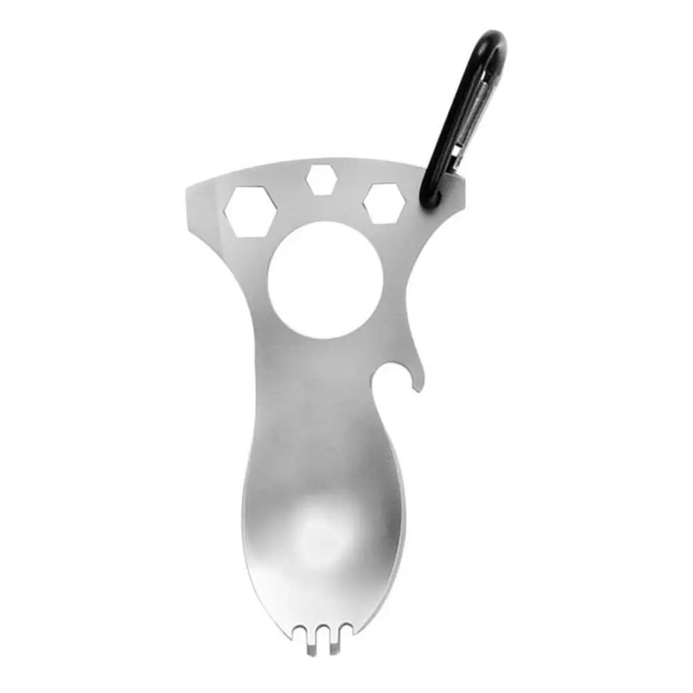 

Stainless Steel Multi Function EDC Outdoor Spoon Fork Bottle Opener Hexagon Key Carabiner Camping Picnic Tableware Tactical