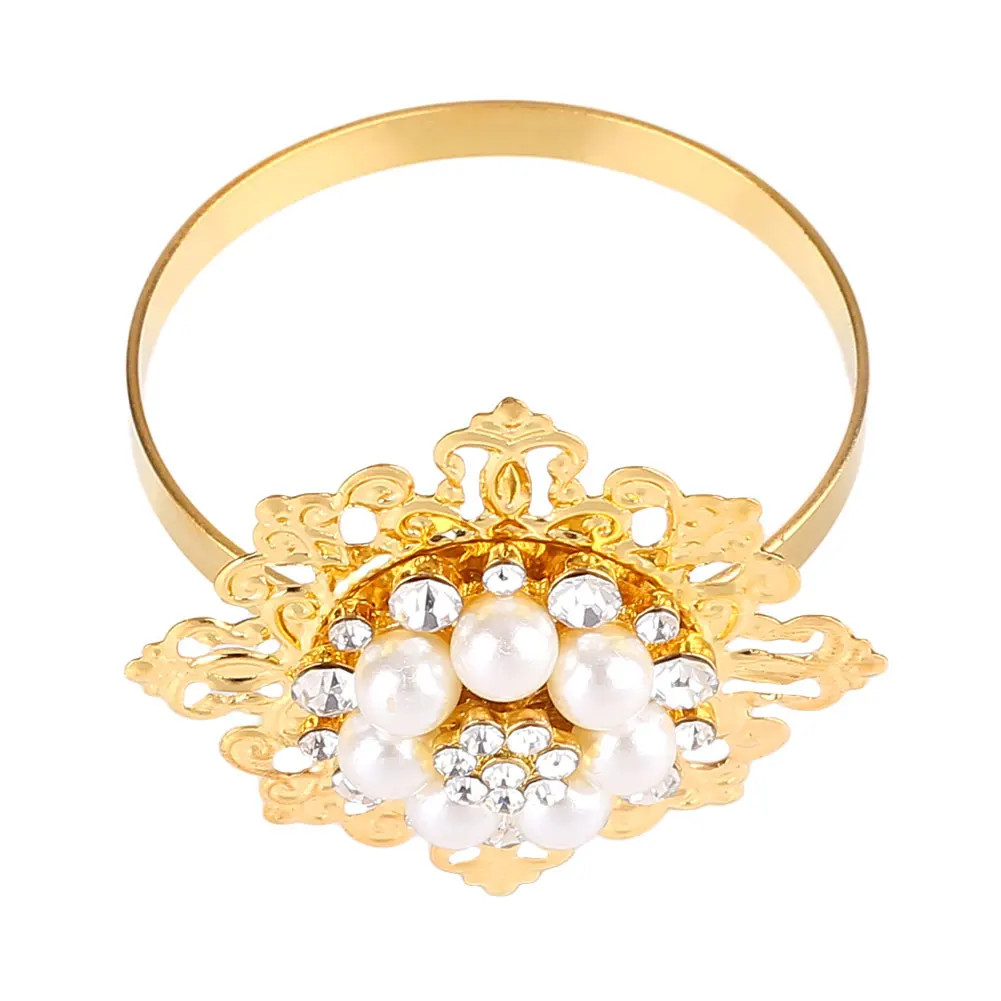 

6PCS/Set Napkin Ring Pearl Rhinestone Buckle Festival Party Gold/Silver
