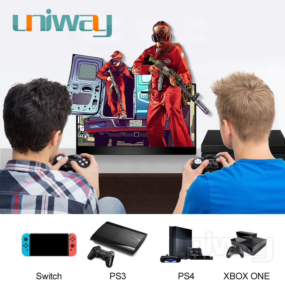 Тонкий портативный ЖК hd монитор Uniway 15 6 usb type c hdmi для ноутбука телефона xbox