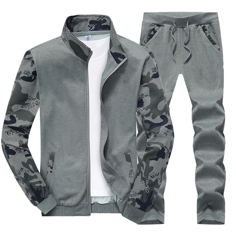 Dark gray Camouflage Харадзюку Новая мужская мода 2 части толстовка и брюки набор мужской костюм спортивный открытый фитнес камуфляж мужские наборы Popula - Цвет: Dark gray Camouflage