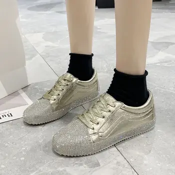 

New Women Sneakers Shiny Flats shoes woman Spring Autumn Comfortable Ladies Casual Loafers Shoes Slip On Female Vulcanize Shoes