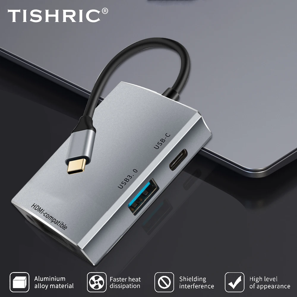 

TISHRIC Type C Hub 3 в 1, Тип C на Hdmi, совместимый с USB 3.0 интерфейс, поддержка PD Power Full HD 1080p/4K, док-станция для изображений