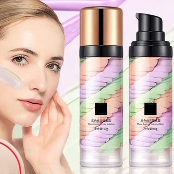

2019 Rainbow Tricolor Makeup Base Cream Facial Base Makeup Full Coverage Brighten Skin Primer