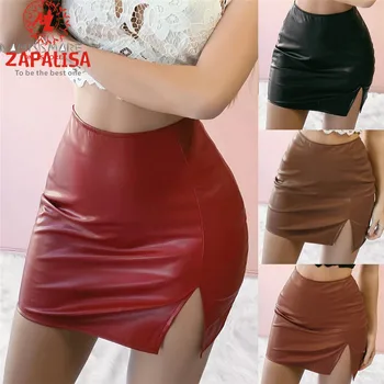 

Fashion Women Summer Solid Color Skirts Low Split Design Zipper Decor High Waist Office Lady Slim Hips Mini Skirts