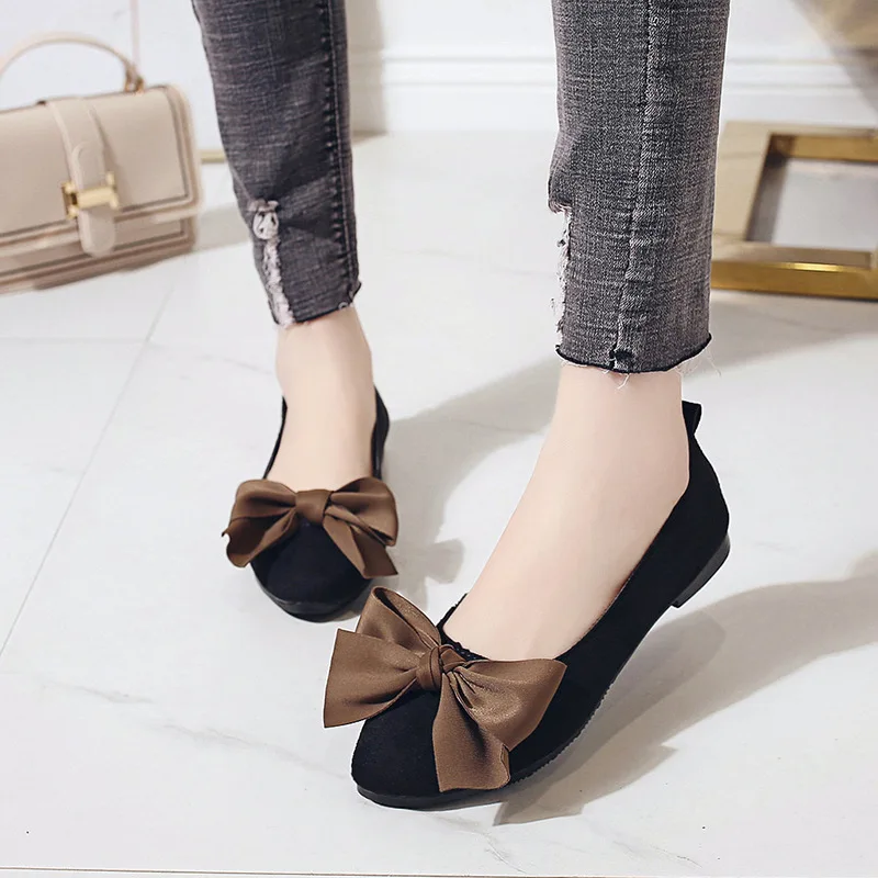 

Shoes Women's 2019 Spring Versatile Korean-style Slip-on Loafers Bow Low-Cut Moccosins Simple WOMEN'S Shoes Fashion