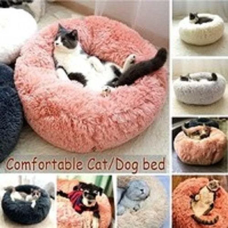 

New Soft Kennel Dog Round Cat Winter Warm Sleeping Bag Long Plush Super Pet Bed Puppy Cushion Mat Portable Cat Supplies AEZLZ261