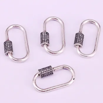 

6Pcs, Antique Silver Color CZ Micro Pave screw Lock Oval Shaped Crystal Zirconia Clasp Jewelry Accessories