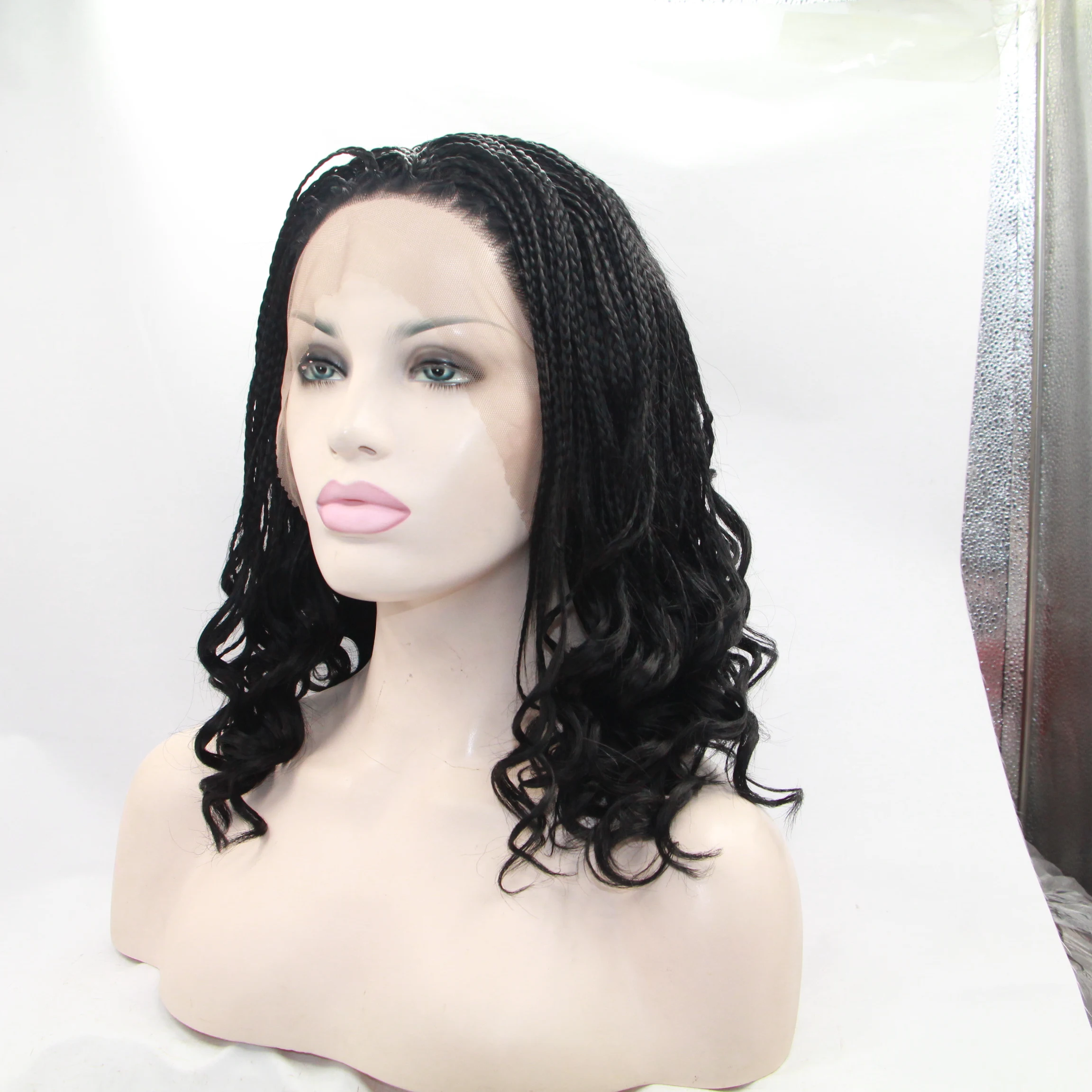 Sylvia heat resistant fiber braided wig black Box Braided with baby hair synthetic wig for women