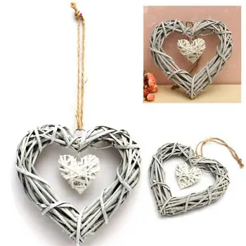 

Romantic Wicker Rattan Hanging Artificial Heart Wreath Wedding Love Supplies Home Decoration Party ornament set heart pendants