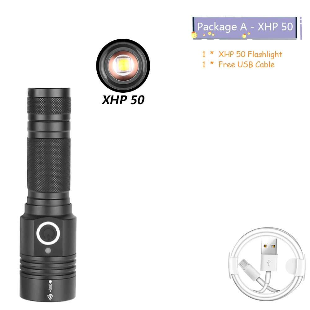 Package A-XHP50 Мощный XHP50 XHP70.2 XHP90 светодиодный фонарик перезаряжаемый фонарь супер водонепроницаемый зум лучший для кемпинга рыбалки охота свет - Испускаемый цвет: Package A-XHP50