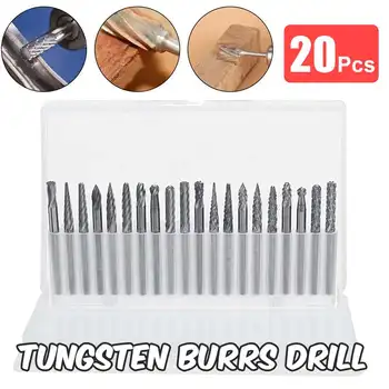 

20 Pcs 3mm Shank Tungsten Steel Rotary File Cutter Metal Engraving Grinding Drill Bit Set for Metal Polishing Sander Tools