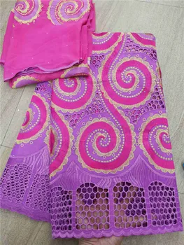 

Latest Wedding/party Dress Material Set 5Y African Cotton Lace Fabric With 2Y Swiss Voile Lace Material NCV54