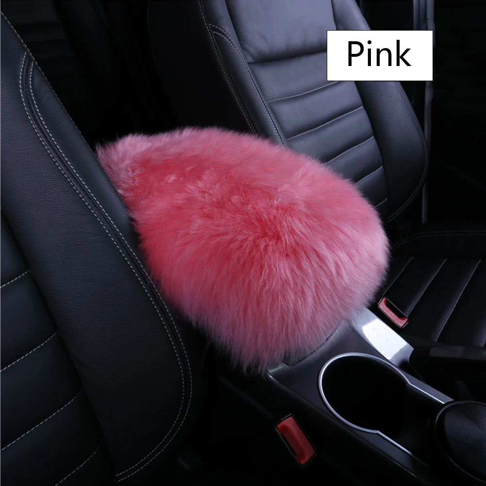 Pink Универсальные теплые меховые плюшевые автомобильные подушки-подлокотники Автомобильная центральная консоль подлокотник коробка подушка крышка подлокотник коробка мягкая подушка - Название цвета: Pink