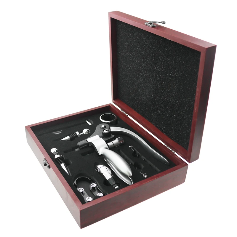 

Red Wine Bottle Opener Set Alloyrabbit Opener Stopper Pourer Set in Box Wooden Case Bottle Opener Suit Open Wine Kit Wine Openin