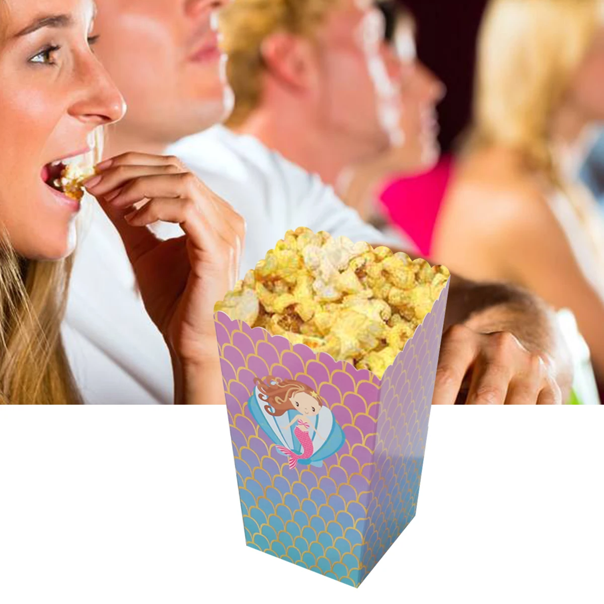 

12pcs Paper Popcorn Boxes Bags Mermaid Scalloped Edge Cardboard Candy Container Treat Cartons For Kids Birthday Party Wedding