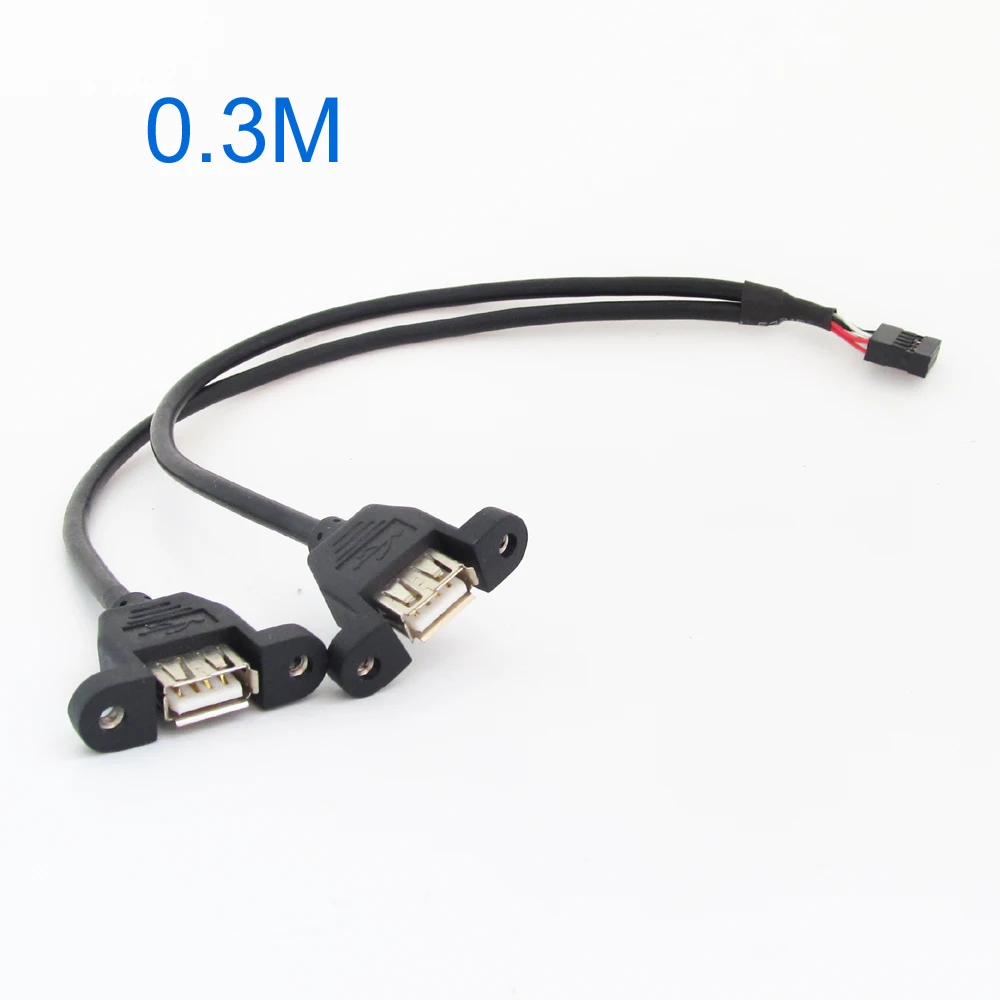 

1pc Black 30cm/1FT 2 Port USB A Female to Internal 9 Pin Header Adapter Cable