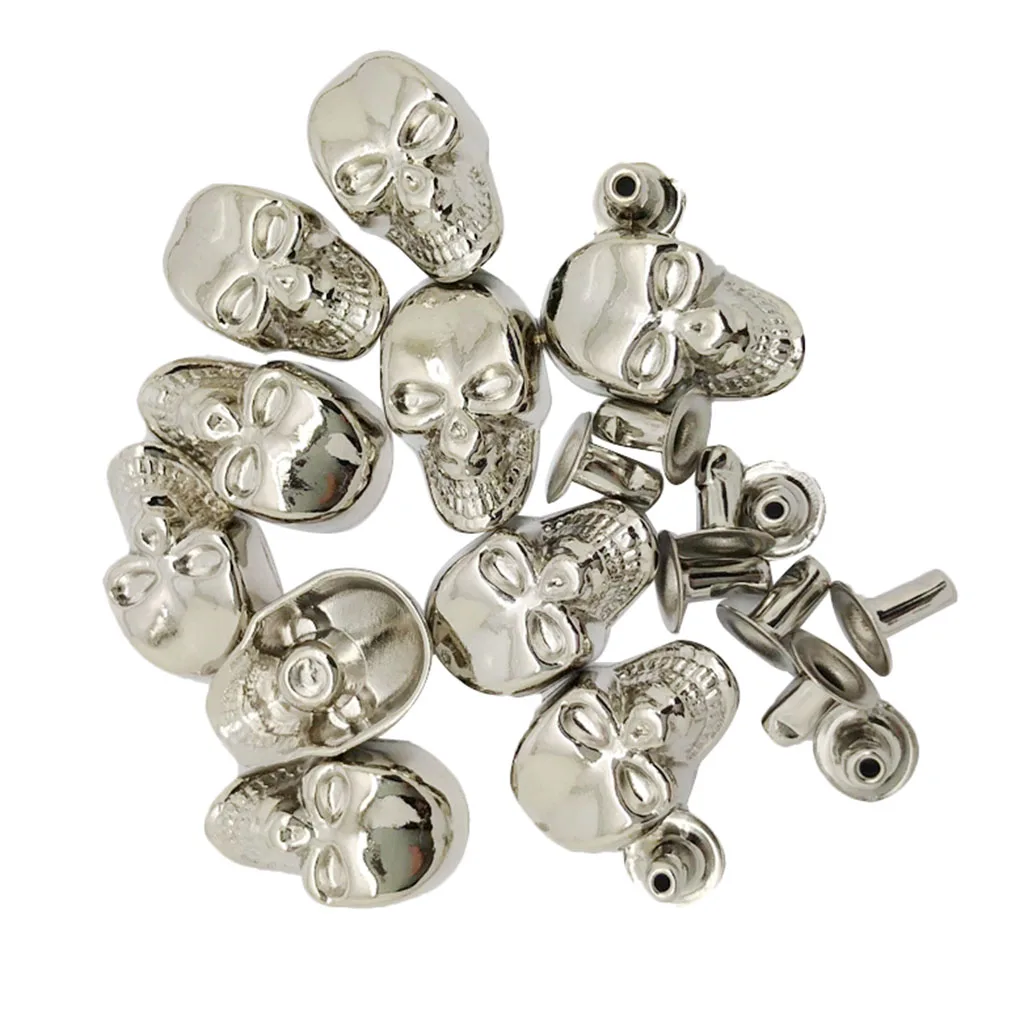 10 Sets Skull Studs Rivets Punk Rock Spikes Shoes Bags DIY Leather Craft 9x16mm