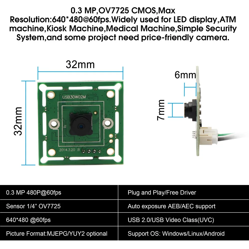 ELP Mini M7 Lens веб камера 640*480 VGA 60fps USB2.0 OmniVision очень маленькая 32x32 мм USB с цветным cmos