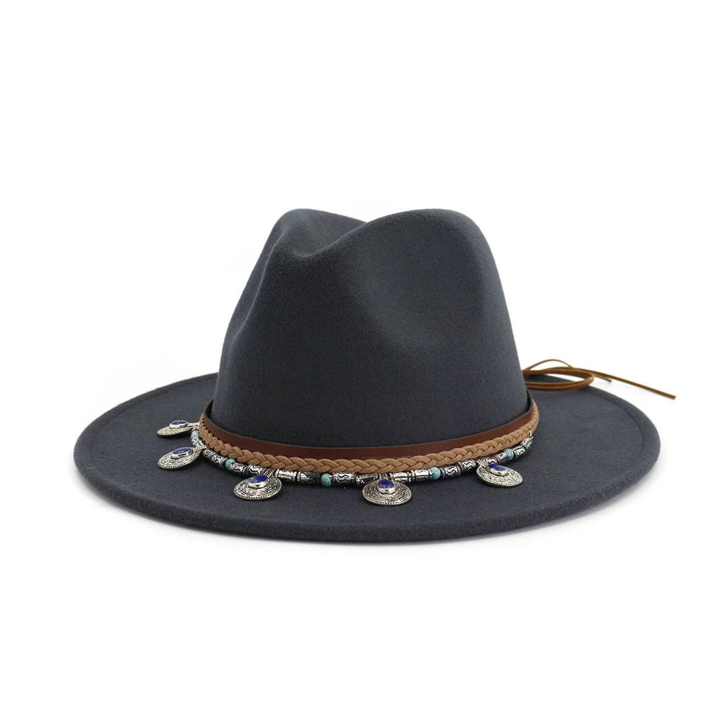 Новая модная женская и Мужская шерстяная шляпа Fedora для джентльмена элегантная женская широкая джазования с полями шляпа церковная Панама - Цвет: Dark Gray