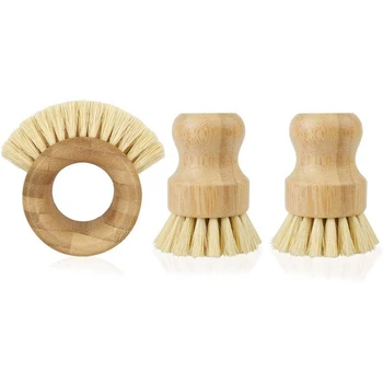

3Pcs Bamboo Tableware Brush Cleaning Brush Fruit And Vegetable Cleaning Brush Suitable For Dishwasher Cast Iron Pan