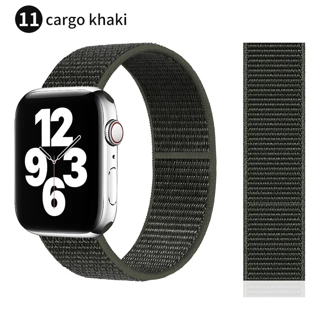 Nylon Strap for Apple watch series 7 band 41mm 44mm 40mm 42mm 38mm smartwatch wristband belt sport loop bracelets iWatch 3456 se Army green