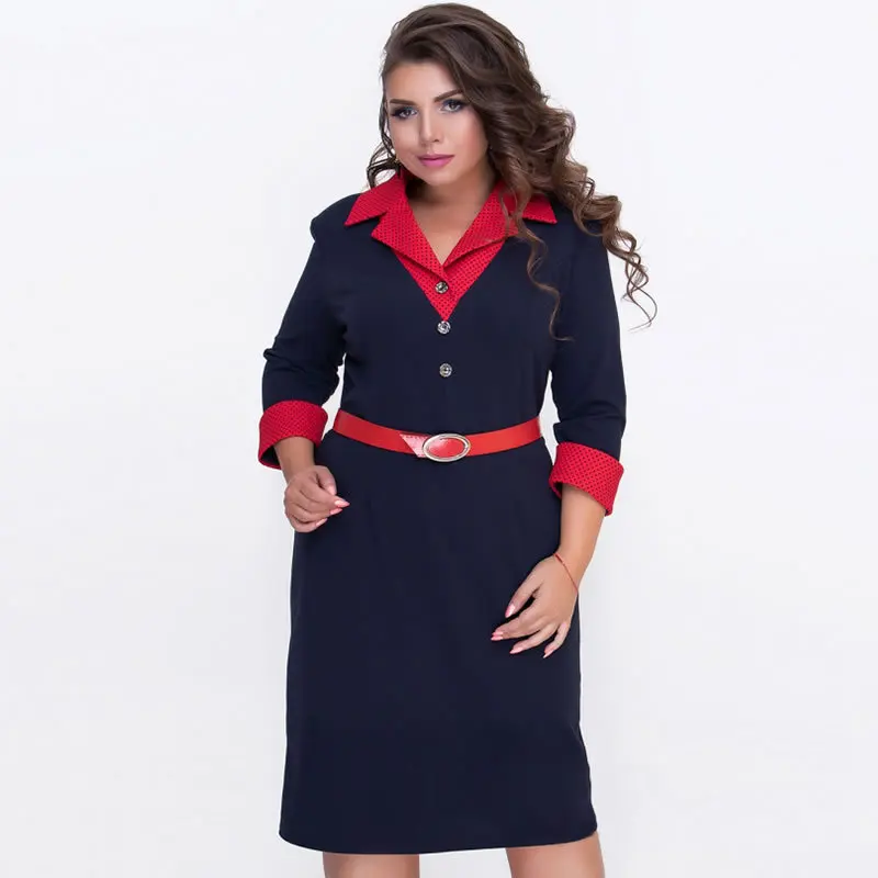 5XL6XL большой размер Женская одежда осеннее элегантное женское офисное платье пояса длиной до колена прямое платье плюс размер женское платье