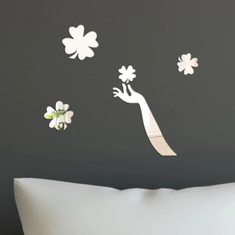 Акриловые настенные зеркала стикер s Современное украшение дома четырехлистные