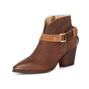 

2020 Retro Boots Women Genuine Leather Handmade Shoes for Women Zipper Thick Heels Winter Party Casual Shoes Woman