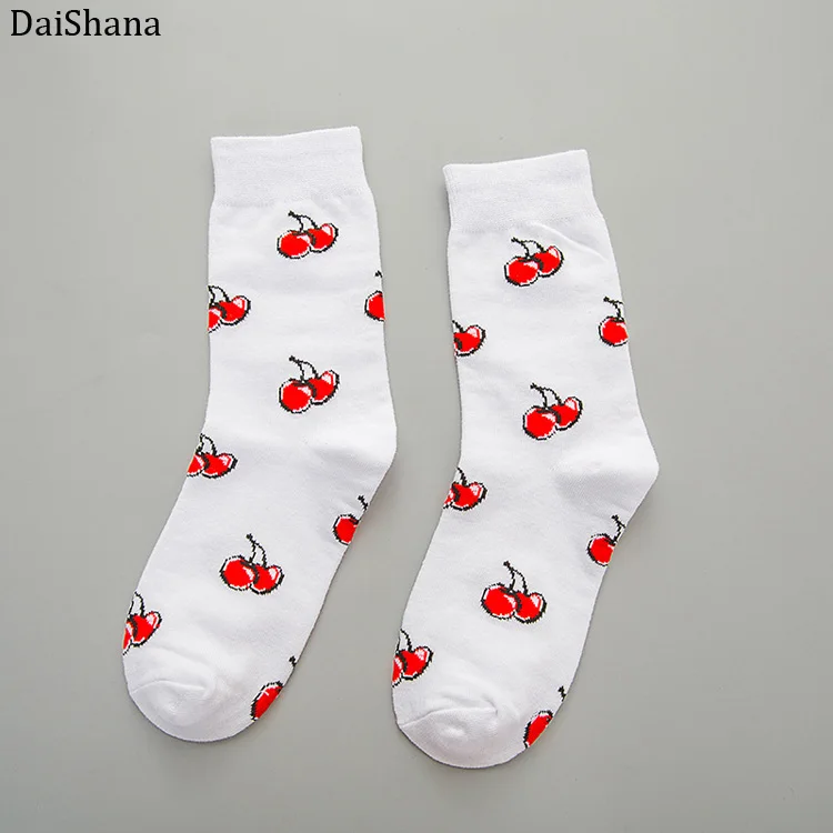 Модные забавные носки хараюку, японские креативные носки с вишней, женские теплые милые новые женские носки, Meias Calzini Donna Mujer - Цвет: WHITE