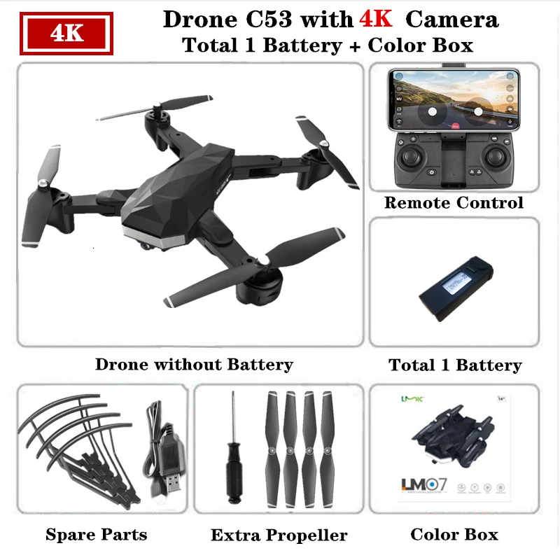 Радиоуправляемый Дрон C53 Дроны для селфи с 4K HD Двойная камера оптический поток следующий Квадрокоптер складной Квадрокоптер Дрон VS XS809S XS816 - Цвет: 4K-Color Box-1