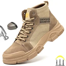 

2022 New Men's Lightweight Canvas Safety Shoes Waterproof Men Work Boots For Men Anti-Piercing And Anti-Smashing Work Sneakers