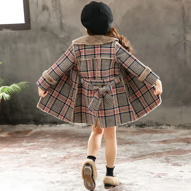 Girls Elegant Woolen Cony Hair Jacket Fur Collar European Style Autumn Winter Kids Overcoat Children Thicken Warm Coat Outerwear