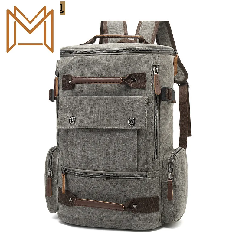 

Man Canvas Both Shoulders Package Solid Color Outdoors Travel Backpack Capacity