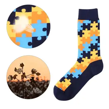 

2019 Cotton Socks Colorful Puzzle Print Socks Women Men Soft Geometry Plaid Socks Patchwork Casual Breatheable Calcetines